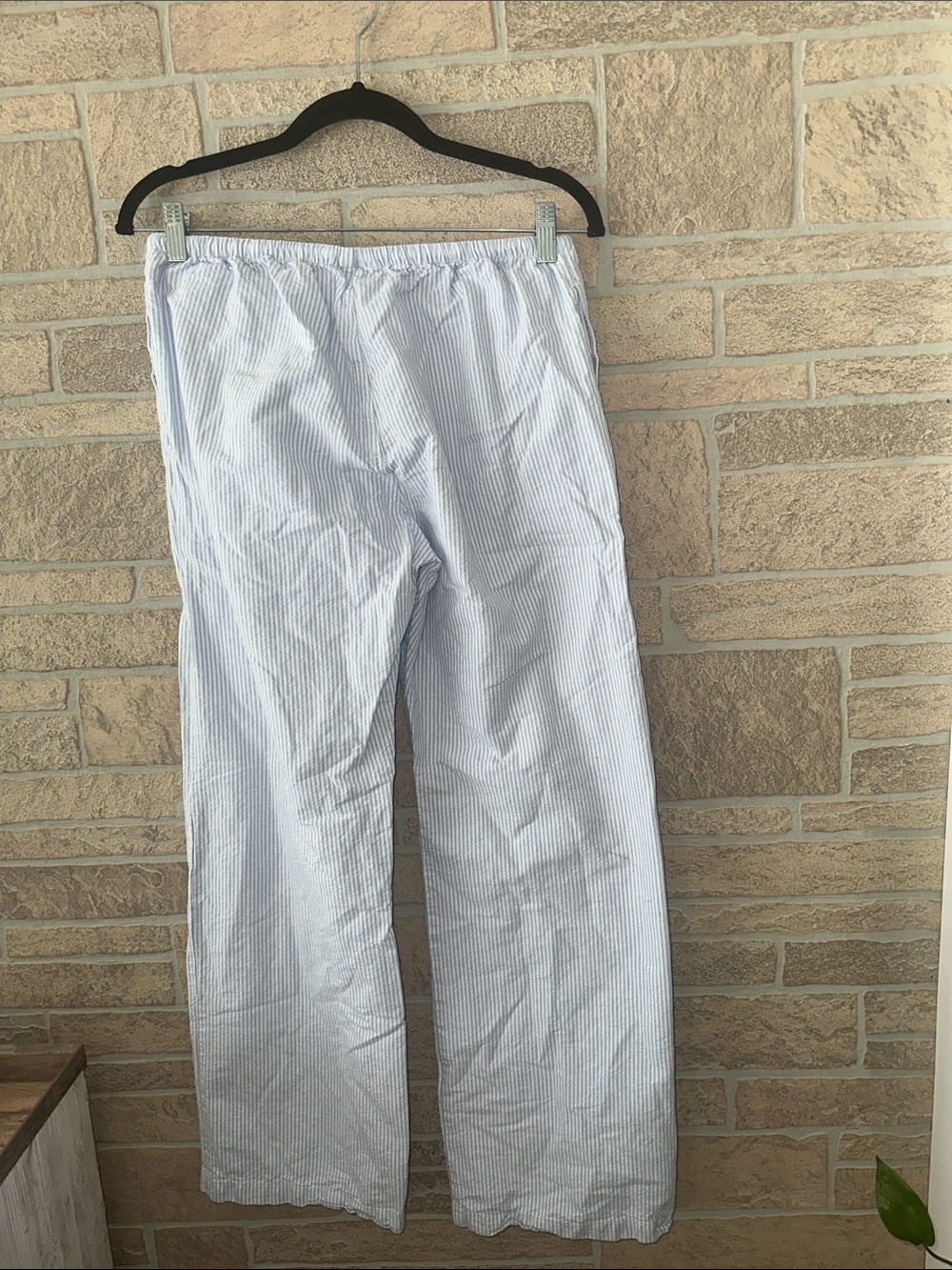 Brandy Melville Pants Womens One Size Blue White Striped Seersucker Drawstring - Picture 6 of 6